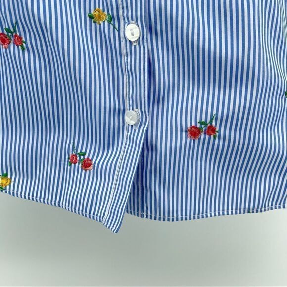 Maddie Girl’s Striped Floral Embroidered Button Front Short Sleeve Shirt XL - Picture 5 of 13